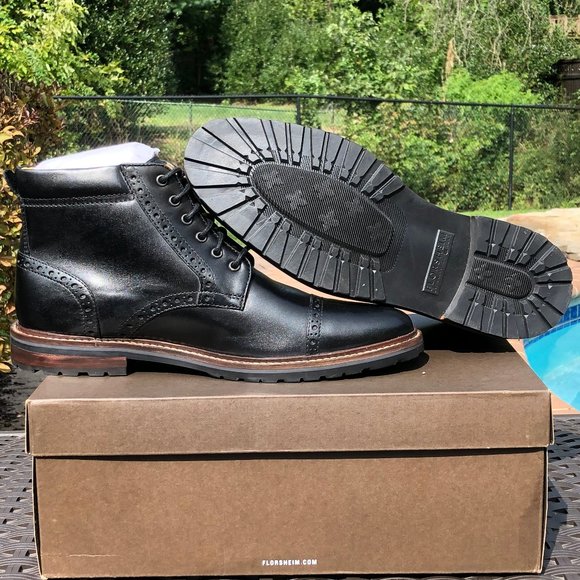 Florsheim Fenway Black Leather Brogue Cap Toe Boot - Picture 10 of 12